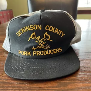 Vintage Dickinson County Pork Producers  Trucker snapback hat cap pig hog - Picture 1 of 4