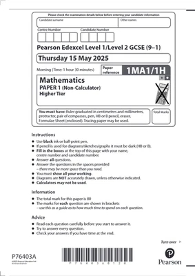 GCSE EDEXCEL MATHS JUNE 2025 ALL QUESTION PAPERS + MARKSCHEMES (1MA1/1H/2H/3H) - Image 1 of 4