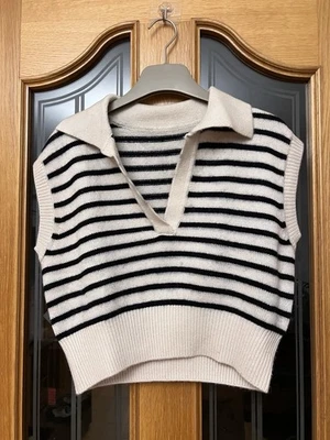 🧶Pulóver Mezcla Cachemira/Lana, P2P53cm Len 46cm Chaleco Rayas Azul/Crema M Foto 1 de 4