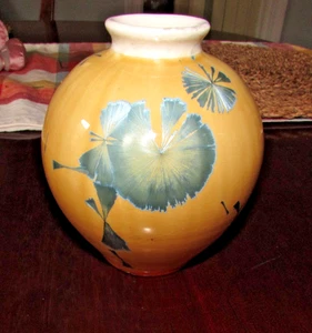 Jarrón de cerámica artística vintage firmado bronceado y azul esmalte cristalino Seagrove NC - Imagen 1 de 11