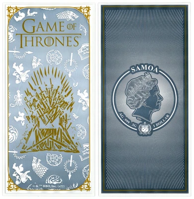 Billete de plata 2024 de Samoa de $1 Juego de Tronos de 3 gramos .999 Foto 1 de 4