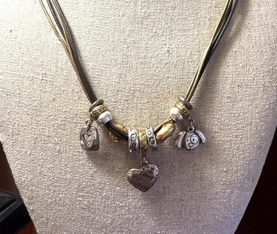 Chicos I Love My Dog Charm Necklace Mixed Metals Heart Puppy Charms Leather - Image 1 of 4
