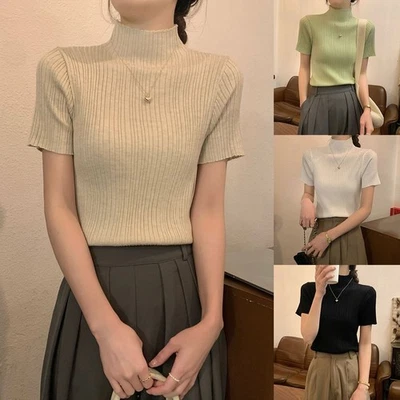 Sleek Modern Design Womens Short Sleeve Turtleneck Sweater for Everyday Use - Image 1 of 4