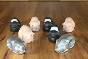 Pig Napkin Rings 8 total Country Farm Dining Kitchen 6 Ceramic 2 Pewter FAMILY ! - Picture 1 of 10