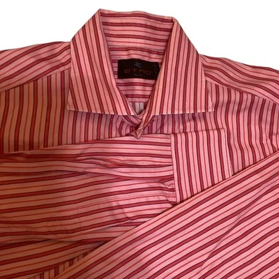 ETRO Milano Men's Pink Red Stripe Long Sleeve Dress Shirt Button Up Made Italy - Image 1 of 4