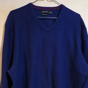 Nautica Mens Pima Cotton Blend Textured V-Neck Pullover Blue Sweater XL - Picture 1 of 4