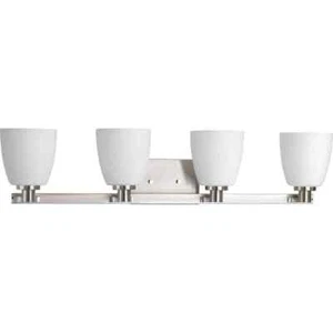 Fleet Collection 4-Light Brushed Nickel Etched Opal Glass Coastal Bath Vanity Li - Picture 1 of 5