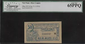 Vietnam 50 Kilograms Rice Coupon 1953 LCG 65PPQ - Picture 1 of 2