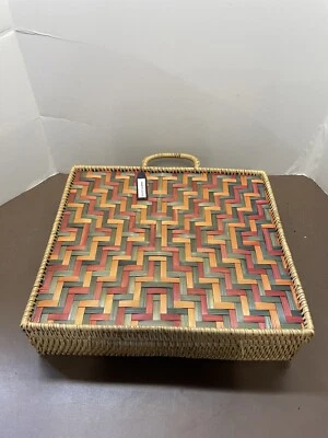 Wicker Picnic Carrying Case Ten Thousand Villages Made In Lao PDR, Colorful. - Image 1 of 4