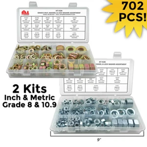 Assortimento rondelle SAE Flat & Split Lock dadi esagonali 8 & 10,9 pollici e GRADO METRICO - Foto 1 di 3