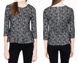 J.Crew Damenbluse Schößchen klein schwarz weiß Spitze Rundhalsausschnitt 3/4-Ärmel Reißverschluss hinten - Bild 1 von 9
