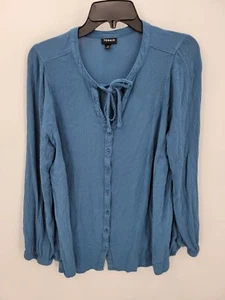 Torrid Top Damen Plus 2X blaue Gaze Krawatte Ausschnitt Knopfleiste romantische Bluse - Bild 1 von 10