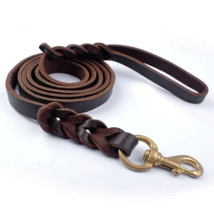 Genuine Leather Braided Dog Lead Heavy Duty Walking Training Leash Medium Large - Picture 1 of 16