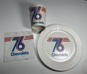 Vintage 1976 Chevrolet “76” Chevy Dealership Napkin, Plate, Cup Lot (1 of each) - Picture 1 of 11