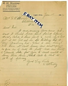 1903 Briefpapier LEGER OKLAHOMA Architekt & Baumeister R. H. STUCKEY Bau - Bild 1 von 1