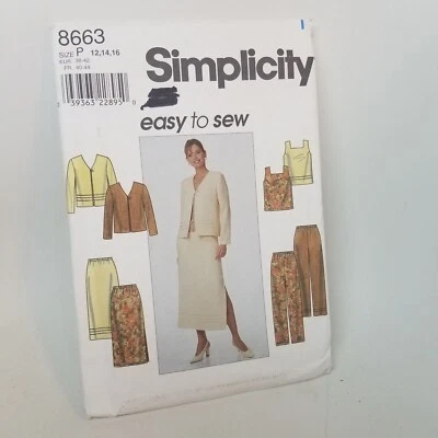 Simplicity Sewing Pattern 8663 Misses Jacket Top Pants Skirt Size 12 14 16 UNCUT - Image 1 of 4