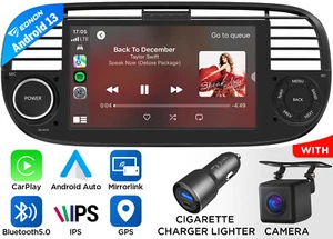 CAM+Android Auto 13 7" IPS Car Stereo GPS Sat Nav WiFi CarPlay DAB+ For Fiat 500 - Picture 1 of 19