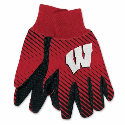 WISCONSIN BADGERS STRIPED UTILITY GRIPPER DOTS GLOVES NEW WINCRAFT 👀 Cover