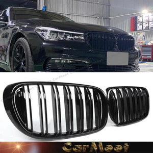 FRONT KIDNEY GRILLE GLOSS BLACK DOUBLE BAR FOR 2016 2017 2018 2019 2020 BMW G11 - Picture 1 of 5