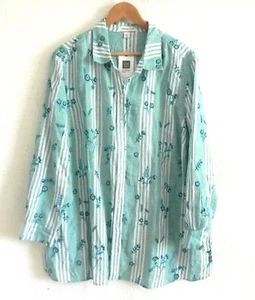 Coldwater Creek Linen Button Up Tunic European Flax Embroidery Trim Size 2X - Bild 1 von 9