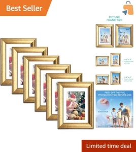 Stylish Gold Photo Frames Set of 6 - 4x6 & 3x5, Perfect for Home Gallery - Picture 1 of 8