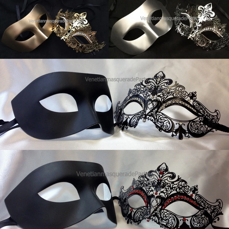 Masquerade mask Shiny Rhinestone metal Pretty Couple eye mask costume Dance prom - Image 1 of 1