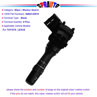 8465202610 For Toyota Tundra Camry Yaris Corolla Windshield Wiper Washer Switch - Image 1 of 4