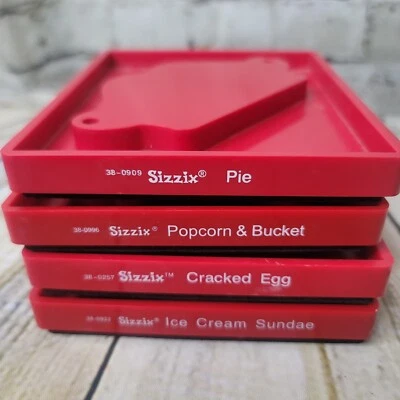 4 Sizzix Red Dies Pie Popcorn Bucket Cracked Egg Ice Cream Sunday - Image 1 of 4