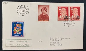1948 Hvittingfoss Norway First Day Cover FDC To Kenosha WI USA God Jul Seal - Picture 1 of 2