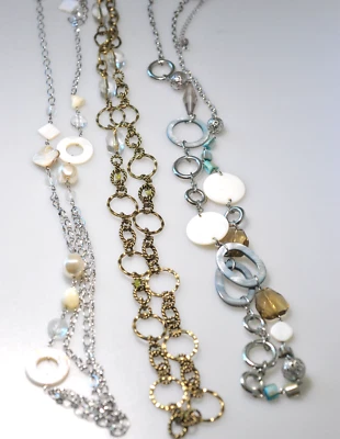 Necklace Lot Lia Sophia long chunky gold silver tone chain link bead mop Q27 - Image 1 of 4