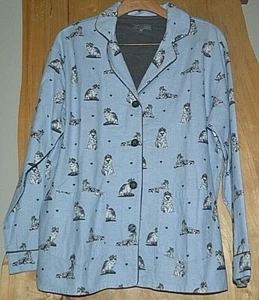 PJ SALVAGE FLANNEL Pyjama Oberteil ROYAL CATS ON BLUE Print Size Large Top Only - Bild 1 von 2