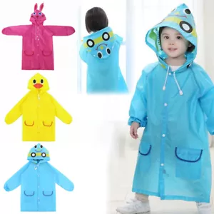 Boys Girls Kids Children Child Hooded Raincoat Jacket Waterproof Outerwear - Picture 1 of 14