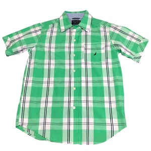 Camisa Nautica Niños Talla 10 12 Botones Manga Corta Cuadros Verde Negro Blanco - Imagen 1 de 6