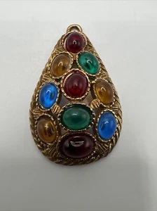 "Collar Cabujón Lágrima Multicolor Vintage Tono Dorado 2 1/2" - Imagen 1 de 5