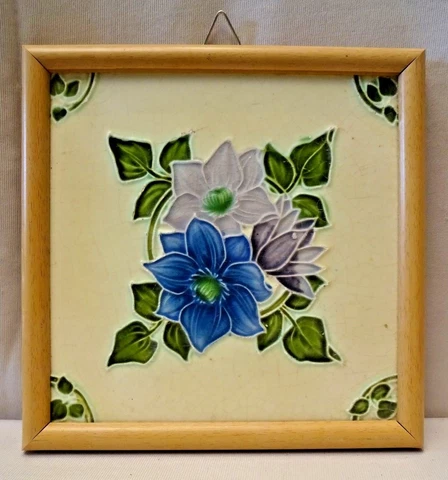 Antique Tile Majolica Japan Art Nouveau Architecture Flower Purple Motif #430 Cover