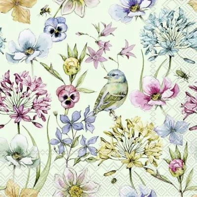 PAPER NAPKINS PK20 SPRING GARDEN FLOWERS PANZY W BIRD FLORAL MADE IN GERMANY IH - image 1 of 2