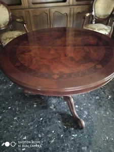 MESA DE COMEDOR EXTENSIBLE VINTAGE. DE MARQUETERIA.MUY BUEN ESTADO. PIE CENTRAL - Imagen 1 de 4