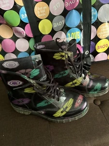 Vans Surf Floral Diviana Talla 8 Negro Combate Transparente Vinilo Bota Whimsigoth Goth - Imagen 1 de 7