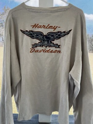 Camisa Henley Y2K Harley-Davidson Manga Larga Punto Waffle Bordada Crema 3XL Foto 1 de 4