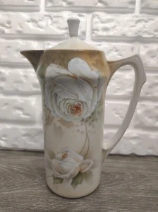 Vintage/Antique RS Prussia Germany Lidded Pitcher White Roses 8" - Picture 1 of 19