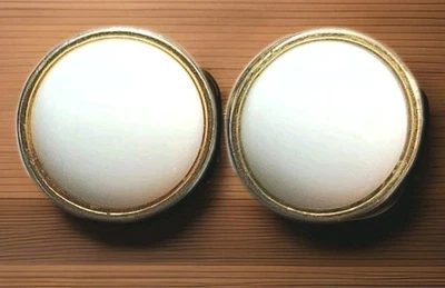 Vintage Monet Earrings Round White Lucite Clip Gold Tone Granny 3/4" - Image 1 of 4