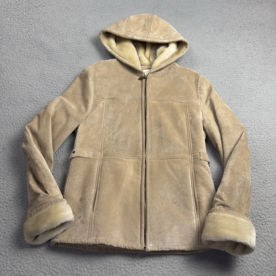 Maurices 夹克女式小号棕褐色麂皮绒皮革人造毛皮衬里 — 第 1/4 张图片