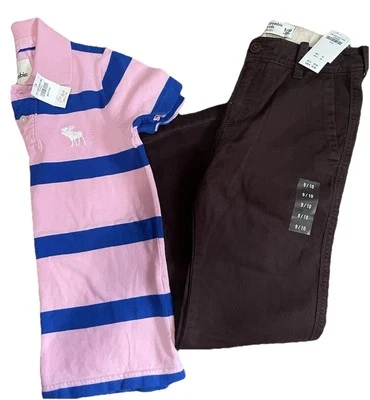 Abercrombie pink/blue Striped Shirt Boys Sz Sm W Brown Pants Size 9/10 BRAND NEW - Image 1 of 4