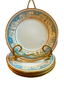 4 Vintage Noritake Polonaise 2045 6,5" Brotteller Untertassen Türkis Floral Gold - Bild 1 von 10