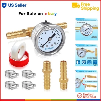 Fuel Pressure Gauge Brass Stainless Steel 0-15psi Car Marine Industrial - Image 1 of 4