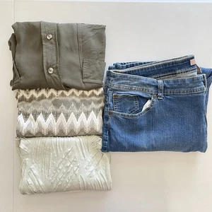 Chicos Casual Green Tops Medium Wash Petite Jean 4Pcs Summer Outfit Set 3 XL 16 - Picture 1 of 24