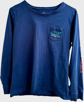 VINEYARD VINES Girls Size M Long Sleeve Pocket T-Shirt Navy Blue 100% Cotton - Image 1 of 4