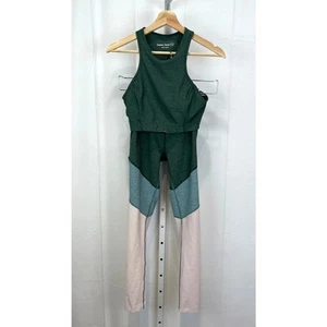 OUTDOOR VOICES Two Piece Set Tank Top Leggings Colorblock Green Blush Size S - Picture 1 of 14