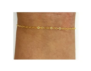 Brazalete de cable plano de oro amarillo de 14k de 7" 1,5 mm brillante corte diamante delicado HECHO EN EE. UU. - Imagen 1 de 3
