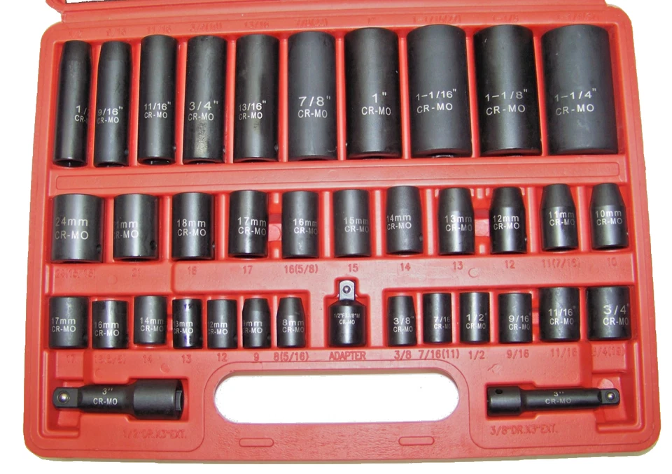 38 pc Deep & Shallow  Impact Socket Metric & SAE 3/8" & 1/2" Drive Duometric CMT - Image 1 of 2